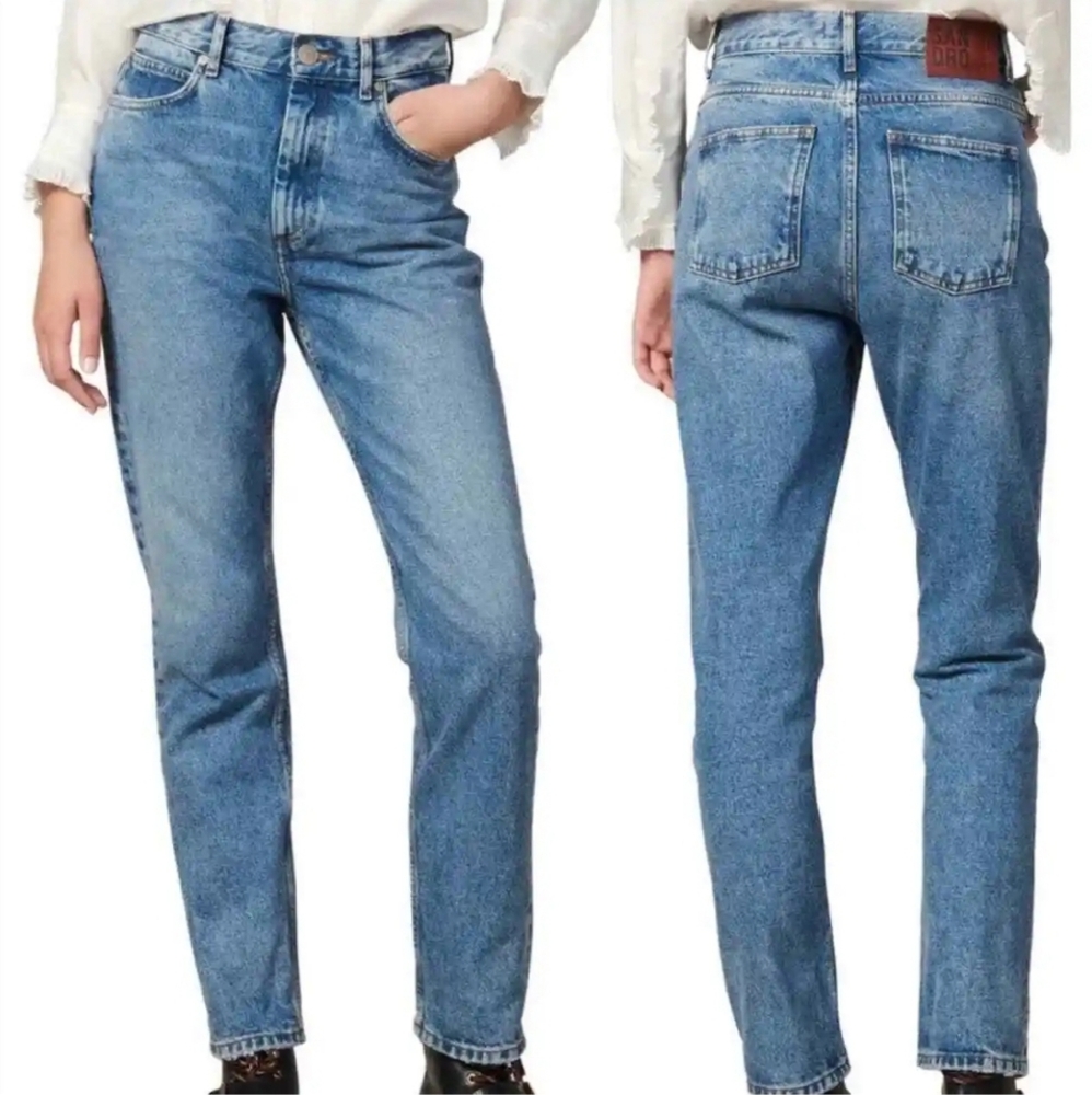 Sandro Paris Jen High Rise Vintage Wash Straight Leg Blue Jeans Size 40